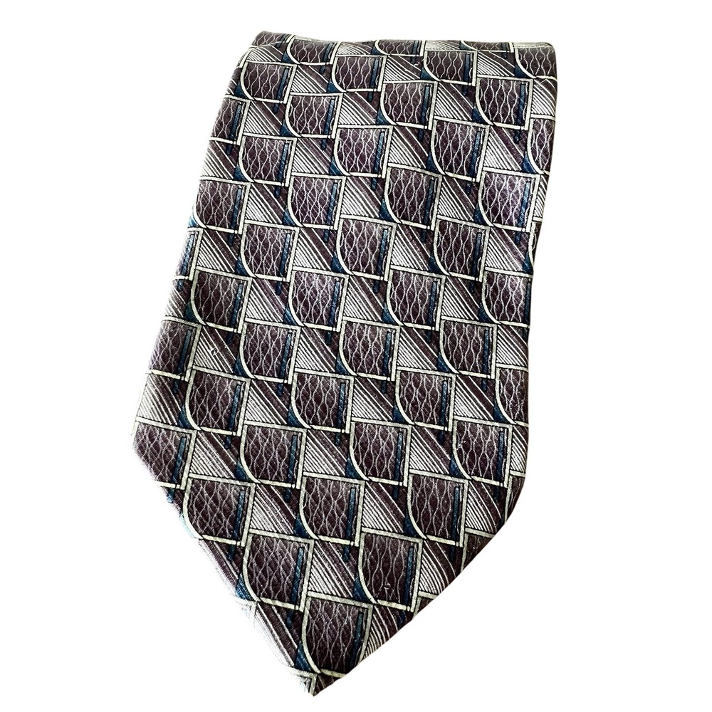 Palatina Men's Silk Tie Purple‎ Multicolor Geometric 3 1/2" 56"